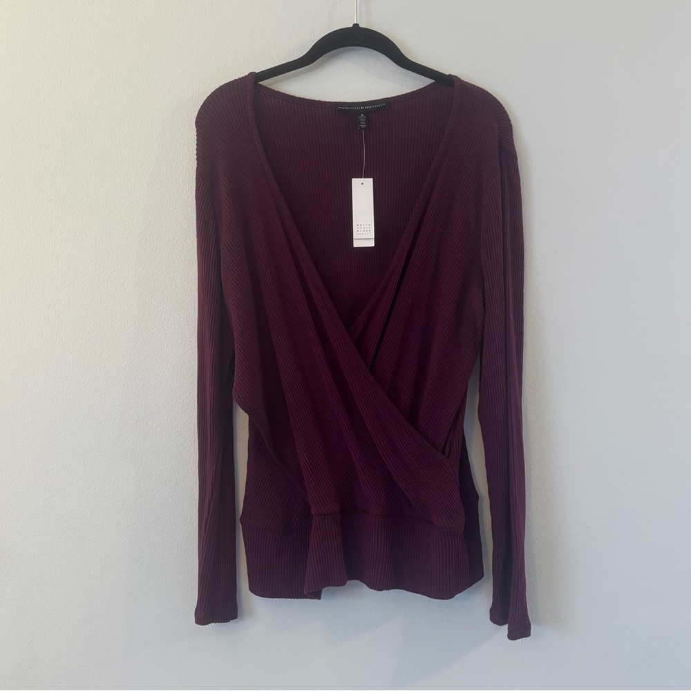 NWT White House Black Market PlumTwisted Surplice Knit Top - Picture 4 of 11